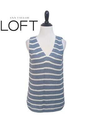 LOFT Sleeveless Sweater Tank Top - Blue & White Stripes - Size Small Womens